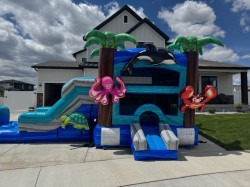 Ocean Theme TEAL Bounce House Water Slide Combo