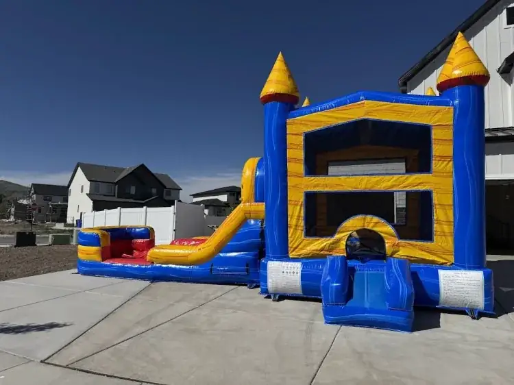 Fire and Ice dual-lane bounce house water slide combo